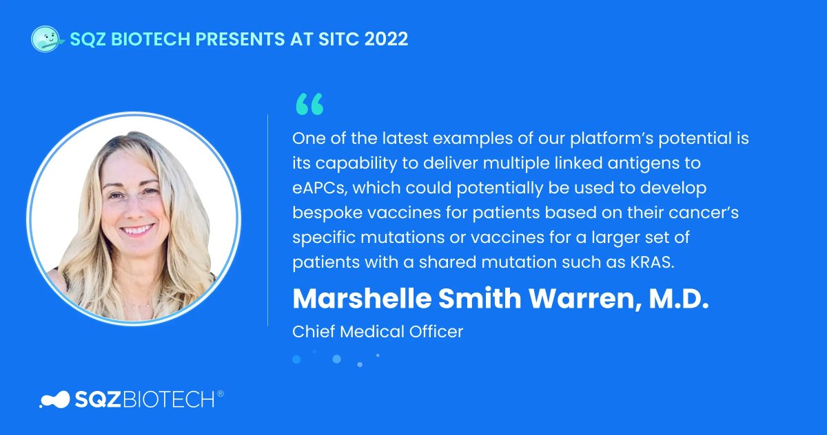 SQZBiotech's tweet photo. At #SITC22, we shared preclinical data showing that SQZ® eAPCs with mRNA encoding multiple linked antigens could represent a potential model for a personalized neoantigen medicine for mutations like #KRAS: https://t.co/bnMXNOxj17  $SQZ #CellTherapy https://t.co/kbrlJdPg3k