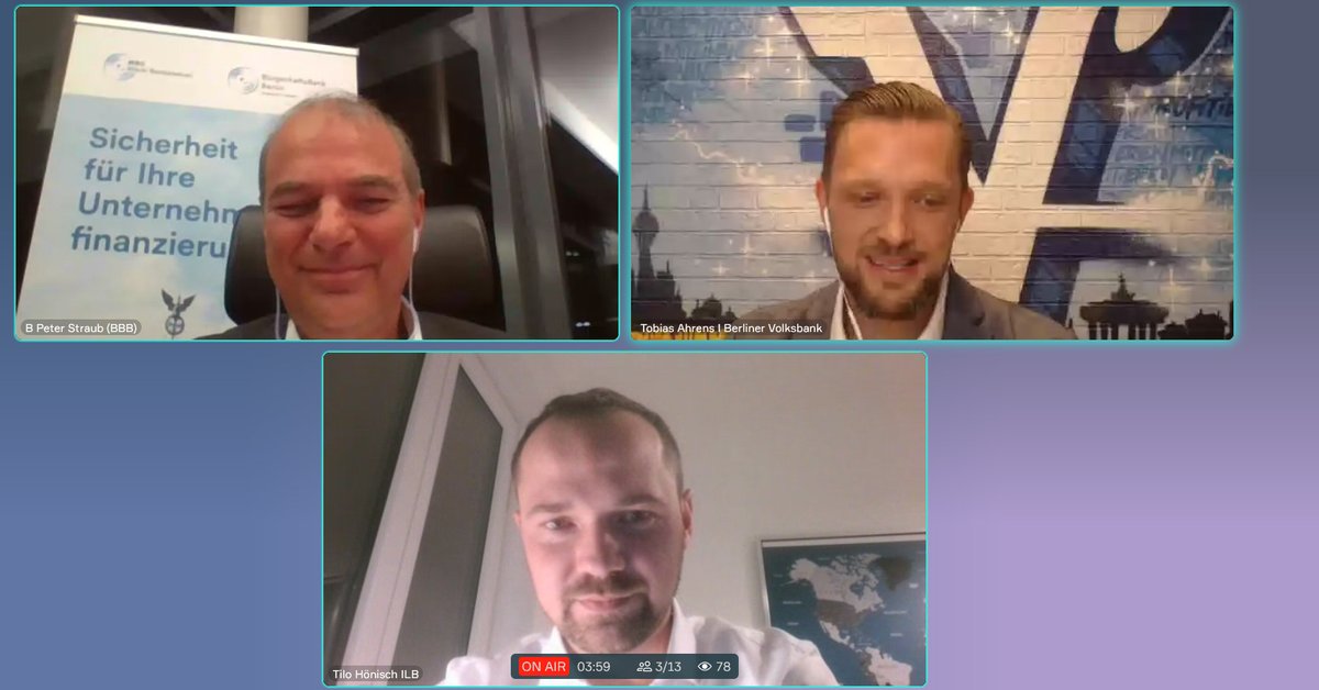 Spannende Pitches, Antworten auf Finanzierungsfragen und viel Zeit zum Netzwerken und Austauschen! Im Expertengespräch tauschten sich  Tobias Ahrens (Berliner Volksbank), Peter Straub (BürgschaftsBank Berlin) und Tilo Hönisch (<a href="/ilb_wirfoerdern/">ILB_wirfoerdern</a>) aus. #BPW