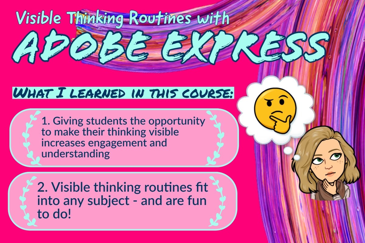 kab624's tweet photo. Just finished #makingthinkingvisible lightning learning with @TanyaAvrith from @AdobeExpress - an awesome course with tons of resources! Can't wait to share with my teachers! https://t.co/uMXUb1KSAe