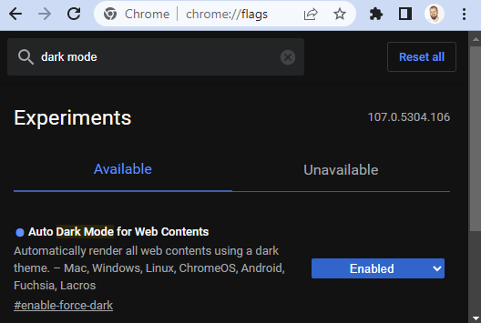 adifurca's tweet photo. Do you want @googlechrome in Dark Mode?
1. Access chrome://flags
2. Enable Dark Mode 😉 https://t.co/KlWBNrdfku
