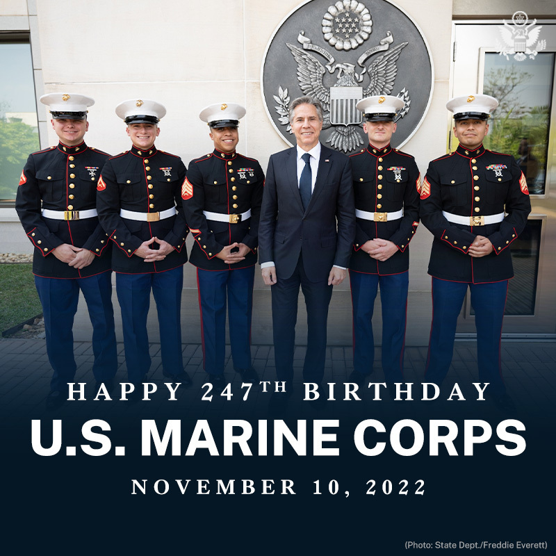 Secretary Antony Blinken on X: "The U.S. Marines have selflessly served and protected America for 247 years. They are a vital part of the @StateDept family, supporting @StateDeptDSS to safeguard our posts