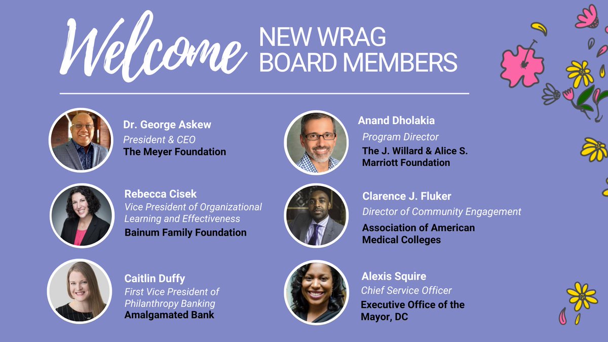 MeyerFoundation's tweet photo. Congratulations to our president and CEO, @DrGeorgeLAskew, on his election to the @WRAGtweets board of directors!
Welcome to each of WRAGโs newest board members!
#WRAG #WRAGBoardMember #MemberMade #WRAGBoard2023 #TruthandJustice #grantmakers #philanthropy https://t.co/Q5B7p4QMsc