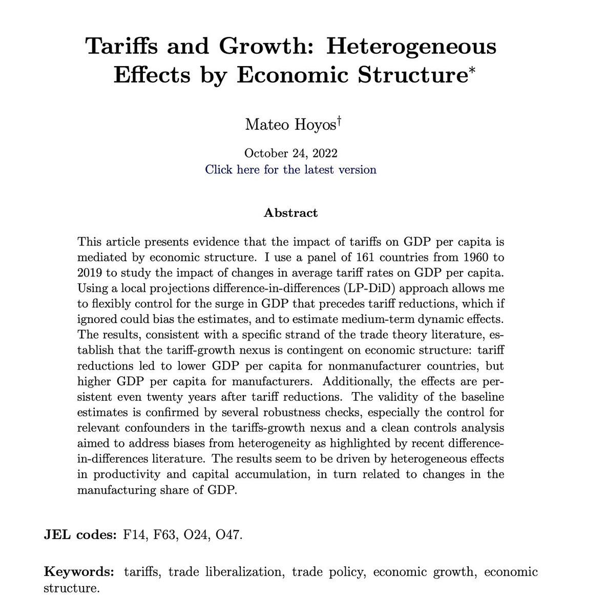JohnHolbein1's tweet photo. Is free trade really good for growth? Is it good for both industrialized and non-industrialized countries? 

@mathoyos job market paper shows that free trade has actually been detrimental for growth in non-industrialized countries.

https://t.co/usmGed5RZX https://t.co/zelJzHzAG7