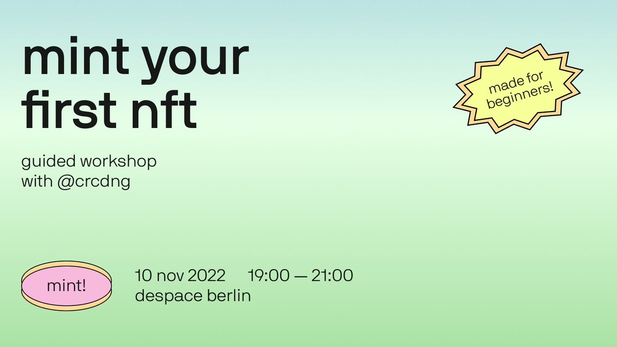 despace_berlin's tweet photo. On today's agenda: #NFT minting workshop with @crcdng! 💙 Expect great guidance and fun evening at despace. 🌟
See you tonight at Kottbusser Damm 79.
https://t.co/WYRF5UQbKv
#tezos #tezoscommunity #tezosart #tezosmeetup https://t.co/RwcaQqnc8X