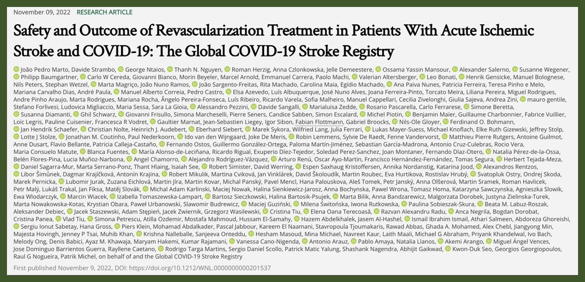 Thanh Nguyen 🇺🇦 (@nguyenthanhmd) on Twitter photo 🗞️Safety & Outcome of Revascularization Treatment in Patients With Acute Stroke & COVID-19: The 🌎Global COVID-19 Stroke Registry 🧠n.neurology.org/content/early/…
Outstanding work led by João Pedro Marto, <a href="/DStrambo/">Davide Strambo</a> <a href="/GeorgeNtaios/">George Ntaios</a> Patrik Michel <a href="/CHUVLausanne/">CHUV / Centre hospitalier universitaire vaudois</a> with our 🌎 colleagues⬇️ 🗞️Safety & Outcome of Revascularization Treatment in Patients With Acute Stroke & COVID-19: The 🌎Global COVID-19 Stroke Registry 🧠n.neurology.org/content/early/…
Outstanding work led by João Pedro Marto, <a href="/DStrambo/">Davide Strambo</a> <a href="/GeorgeNtaios/">George Ntaios</a> Patrik Michel <a href="/CHUVLausanne/">CHUV / Centre hospitalier universitaire vaudois</a> with our 🌎 colleagues⬇️