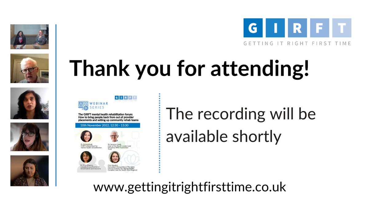 👏 Thanks to the 2⃣0⃣0⃣+ attendees at today's GIRFT #mentalhealth rehabilitation forum today. 🗨️ A break from our usual format, it was excellent to see so many rich conversations about how #mh rehab provision can be developed further. 🔜 The next session will be announced soon