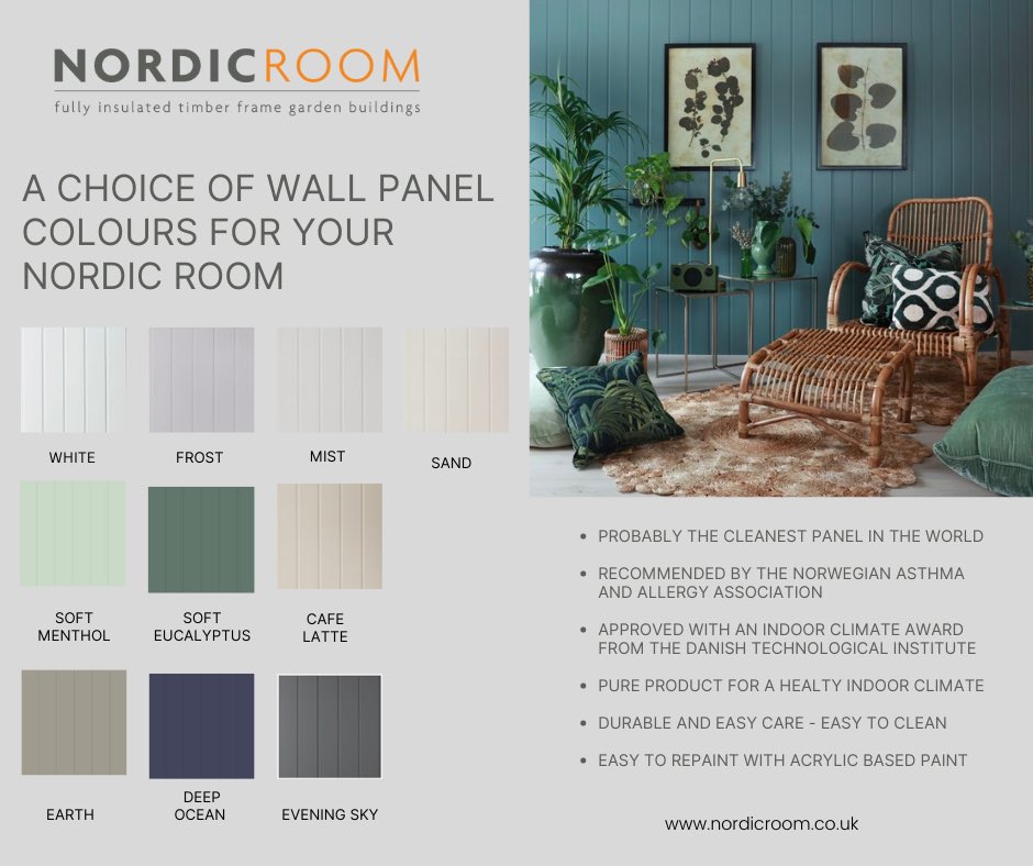 Customise your Nordic Room with a choice of wall panel colours #gardenrooms