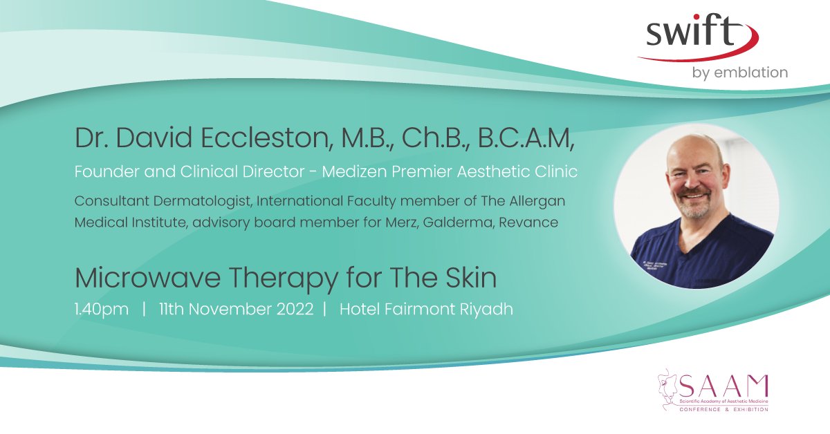 Only one day to go until the SAAM conference and exhibition!

We are delighted to have Dr David Eccleston in attendance to talk about Swift microwave therapy for the skin.

Find us at booth B2!

#saam_2022 #swiftmicrowavetherapy #wemakewaves #dermatology #aesthetics