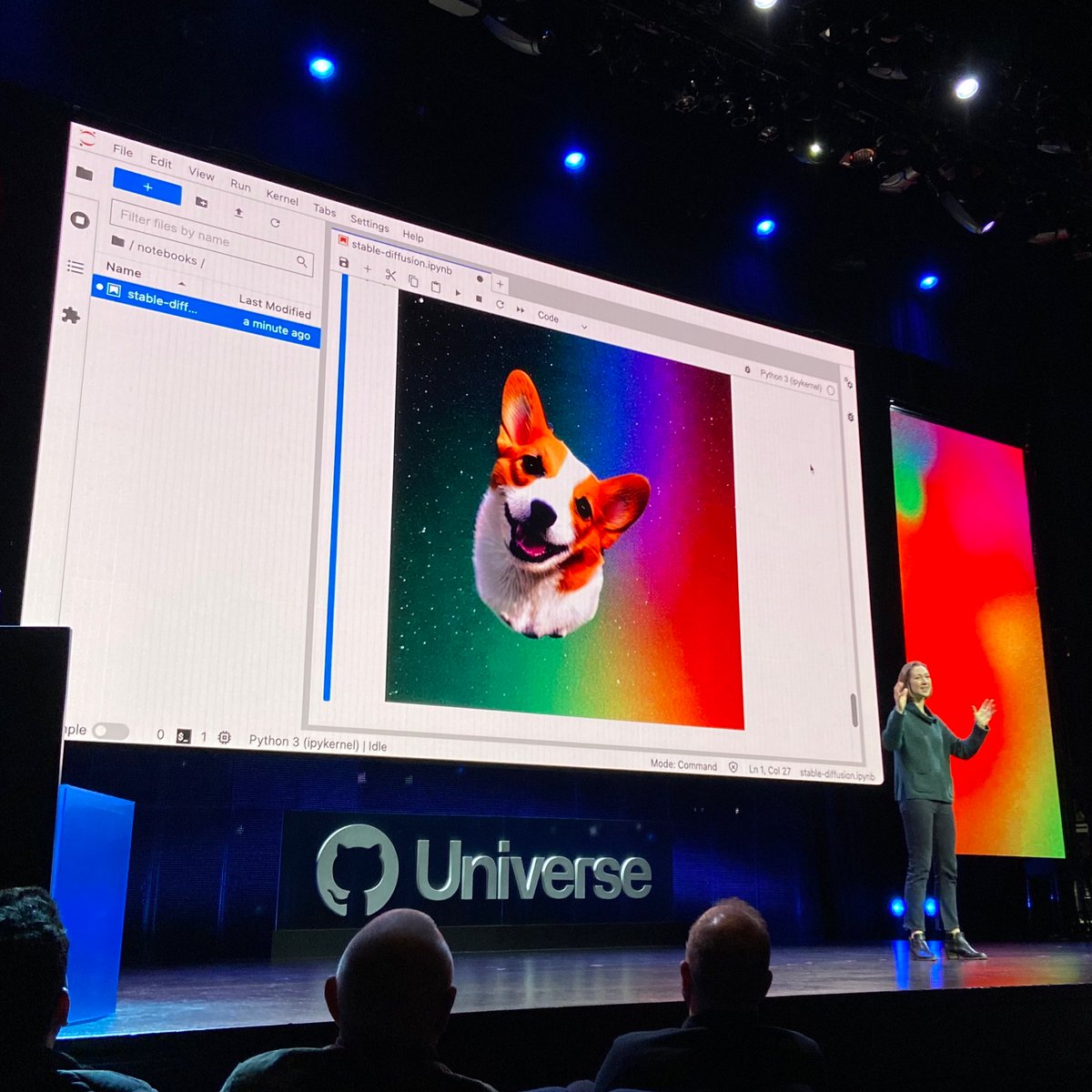 _youjinjung's tweet image. Loved these cute rainbow corgis at #GitHubUniverse Keynote! 🌈🐶
#GitHubUniverse2022