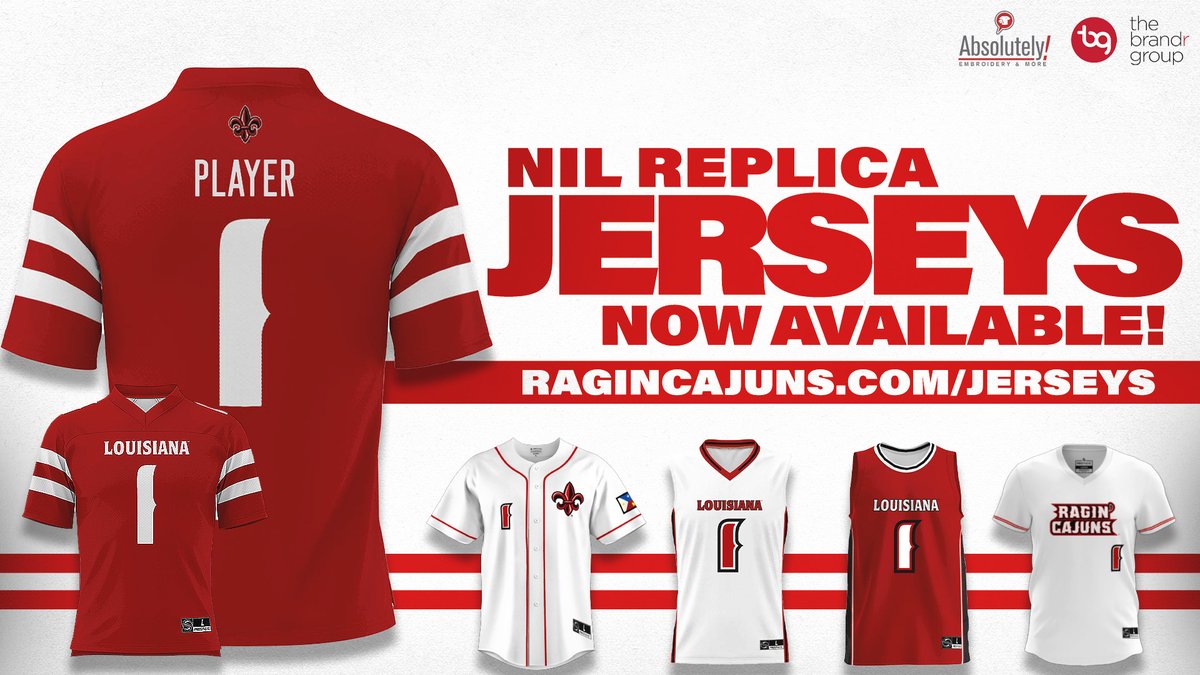 𝗡𝗜𝗟 𝗥𝗲𝗽𝗹𝗶𝗰𝗮 𝗝𝗲𝗿𝘀𝗲𝘆𝘀 𝗮𝗿𝗲 𝗵𝗲𝗿𝗲!

Replica FB, MBB, WBB, BSB and SB jerseys for student-athletes opted in to the general licensing agreement with TBG can be pre-ordered through Absolutely! Embroidery &amp; More!

🛒: ragincajuns.com/jerseys

#GeauxCajuns