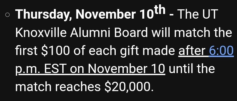 Today is the last day of Big Orange Give and there is a matching opportunity at 6pm! 
bigorangegive.utk.edu/recsports/