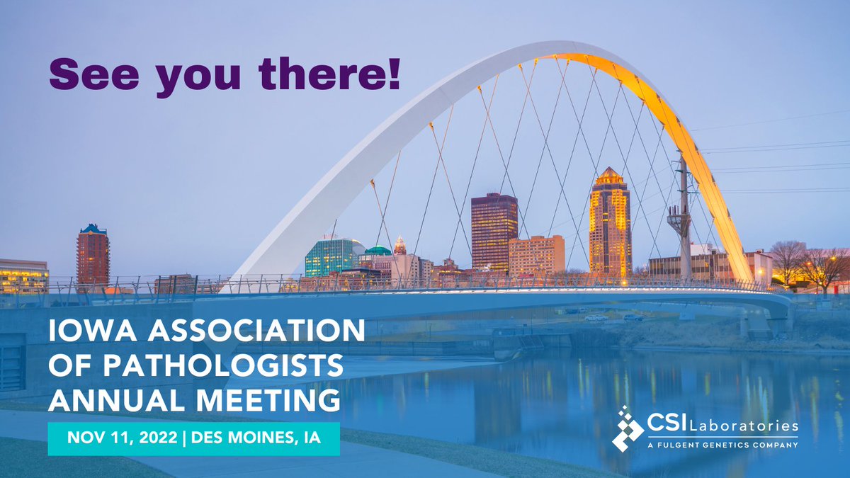 FulgentOncology's tweet image. Tomorrow, CSI Laboratories will be exhibiting at the Iowa Association of Pathologists Annual Meeting in Des Moines, IA! We&apos;d love to connect with you about our full complement of cancer testing solutions. Learn more: bit.ly/3ofDRzd

#IAP #iowapathology #CSILaboratories