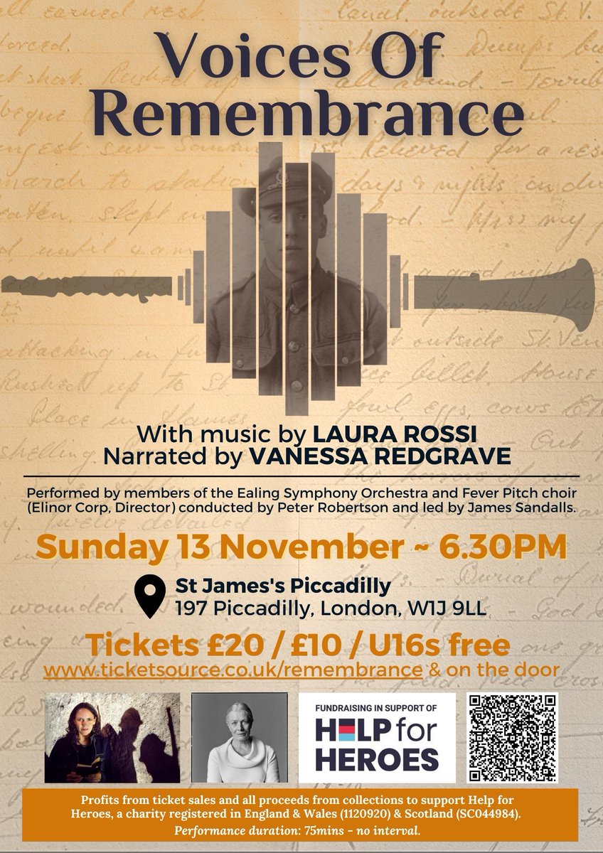 * THIS SUNDAY - St James's Church, Piccadilly **

ticketsource.co.uk/remembrance/

An Orchestral/Choral work with poems read by Vanessa Redgrave.

<a href="/HelpforHeroes/">Help for Heroes</a> <a href="/StJPiccadilly/">St James's Church, Piccadilly</a> <a href="/laurarossimusic/">Laura Rossi</a> #RemembranceDay #remembranceday2022 #RemembranceSunday #Remembrance