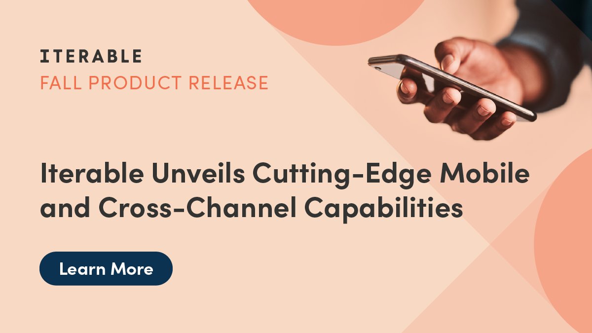 Iterable's tweet photo. We’re excited to announce the release of new #mobile and cross-channel capabilities that empower the #nextgen marketer to drive greater mobile engagement and orchestrate revenue-driving cross-channel campaigns: https://t.co/mFCZZH41YA

#SMS #AI #ProductRelease #innovation https://t.co/MN2uiUfvOP