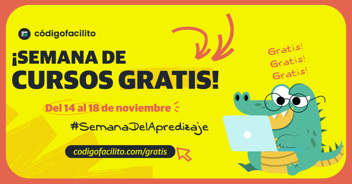 codigofacilito's tweet image. 🚨 Anunciando la SEMANA DE CURSOS GRATIS de Código Facilito 🚨 #SemanaDelAprendizaje
Del 14 al 18 de Noviembre acceso a **TODOS** nuestros cursos Premium sin pagar 🔥
Apóyanos compartiendo con un RT 💚
Regístrate gratis aquí para participar:
codigofacilito.com/gratis