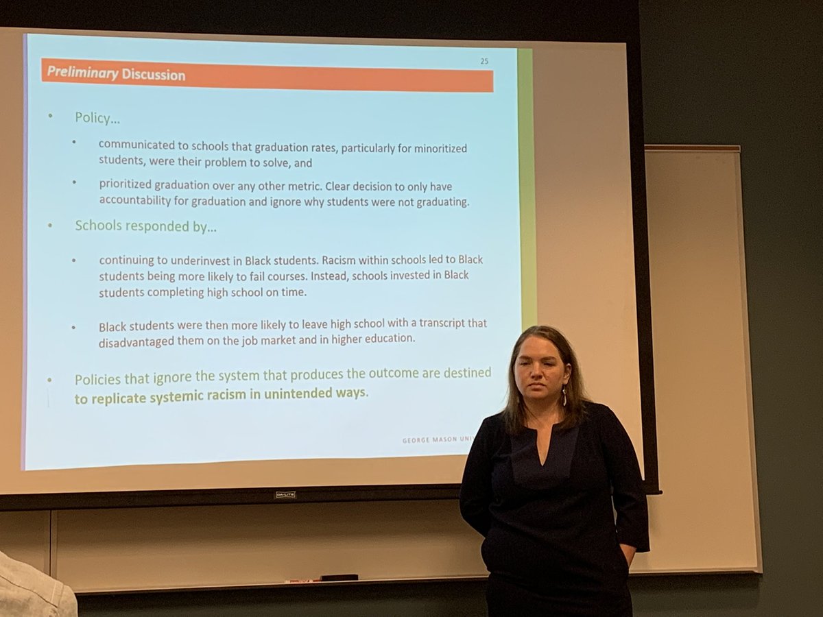 Shout out to @DrSamViano for her amazing work on The oversimplification of the Black-White high school graduation gap: Examining policy guidance and student outcomes through critical structural capital analysis.Lively discussion-so much to consider! <a href="/GMUEdLeadership/">GMU Education Leadership Program & Policy Studies</a> <a href="/ScharSchool/">Schar School</a>