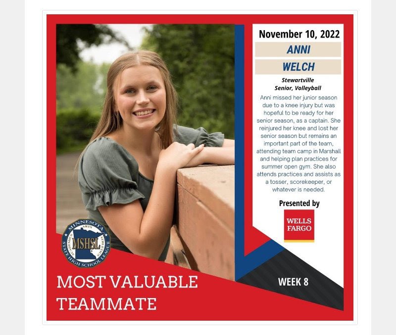 SHSTigerPride's tweet photo. Congratulations to Anni Welch for being name a MSHSL Most Valuable Teammate! https://t.co/zqcpf2sP8u