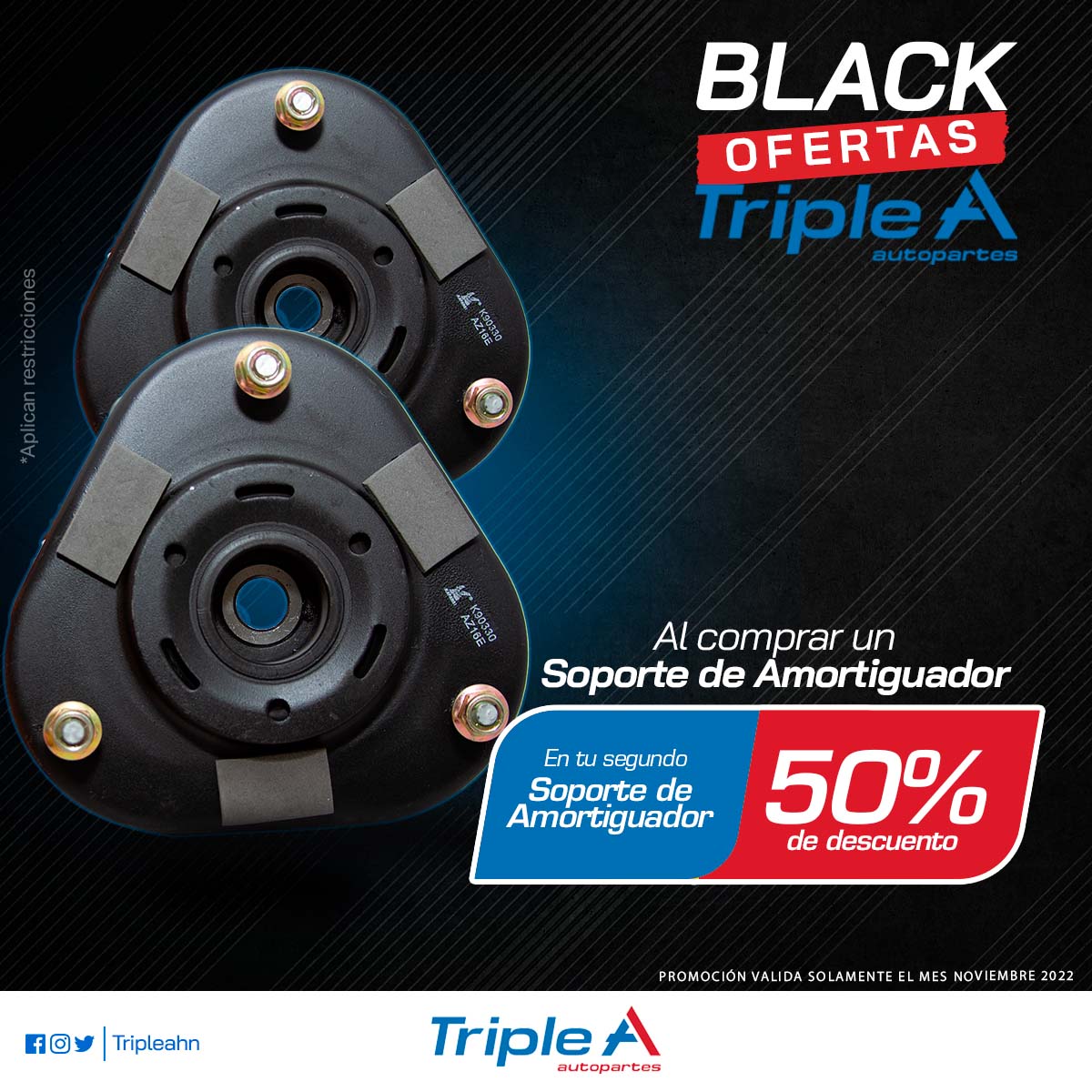 tripleahn's tweet photo. Ven y aprovecha nuestro #BlackOfertas de #TripleA #Autopartes

✅ Descuento especial del 50% en productos seleccionados todo el mes de noviembre del 2022.

¡𝗦𝗼𝗺𝗼𝘀 𝗹𝗶́𝗱𝗲𝗿𝗲𝘀 𝗲𝗻 𝗰𝗮𝗹𝗶𝗱𝗮𝗱! 🚗
📲 https://t.co/gSi0zFUHjW
Visita cualquiera de nuestras tiendas https://t.co/q8FyS2xuqO