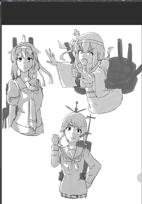 いつもと趣向を変えて時雨、山城、最上描きました。
今日中に西村艦隊描き切りたかったけど、秋刀魚も集めながらやってたので3人だけ 