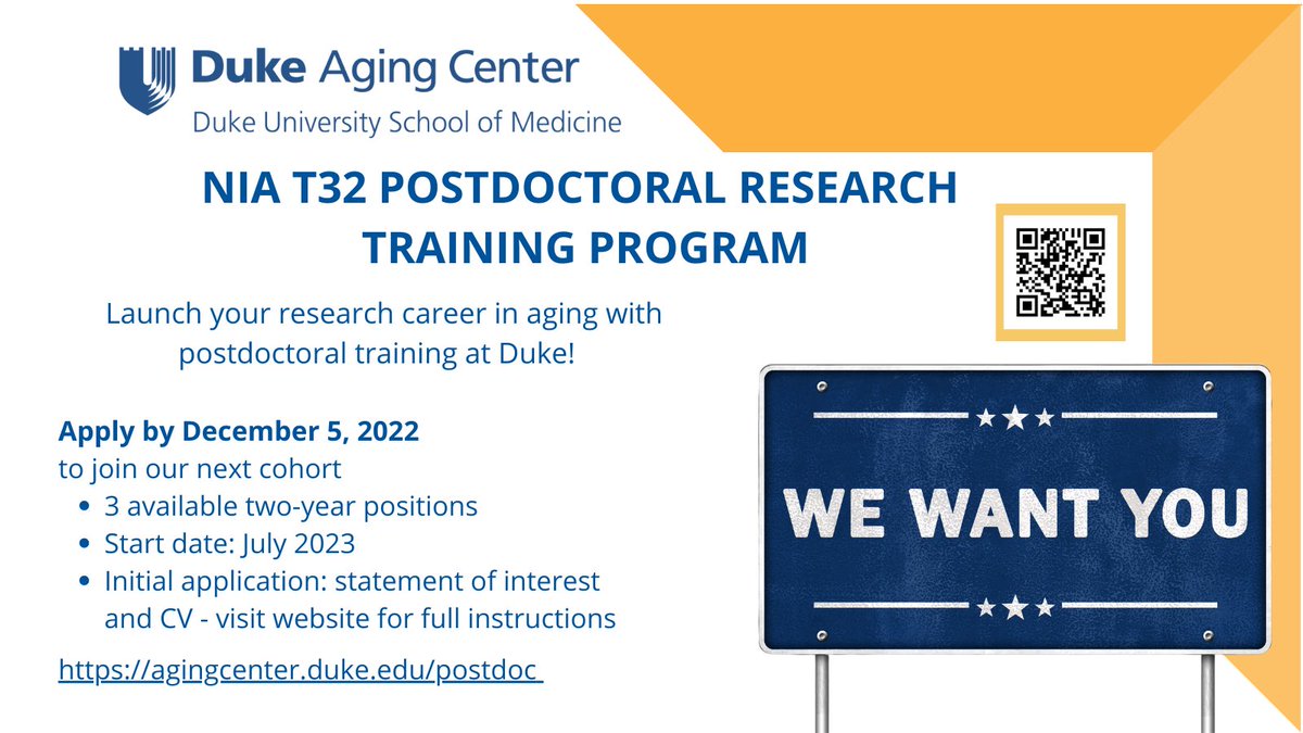 Maria Marquine (@marquine_maria) on Twitter photo Interested in advancing research addressing neurocognitive disparities in aging during your postdoctoral training? Join my lab as a postdoc funded by <a href="/AgingDuke/">Duke Aging Center</a> T32 postdoctoral program. Apply by Dec 5! Interested in advancing research addressing neurocognitive disparities in aging during your postdoctoral training? Join my lab as a postdoc funded by <a href="/AgingDuke/">Duke Aging Center</a> T32 postdoctoral program. Apply by Dec 5!