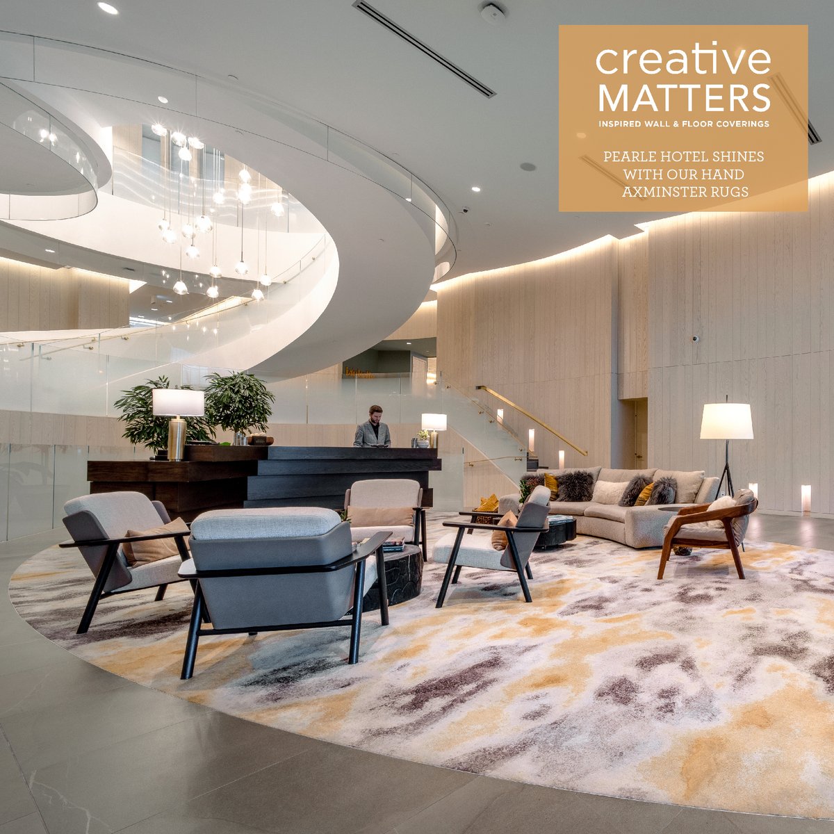 cmi_design's tweet image. Get behind the scenes and discover the story behind the beautiful rugs we created with @studiomunge for the Pearle Hotel &amp;amp; Spa in our latest blog post: creativemattersinc.com/blog/pearle-ho…