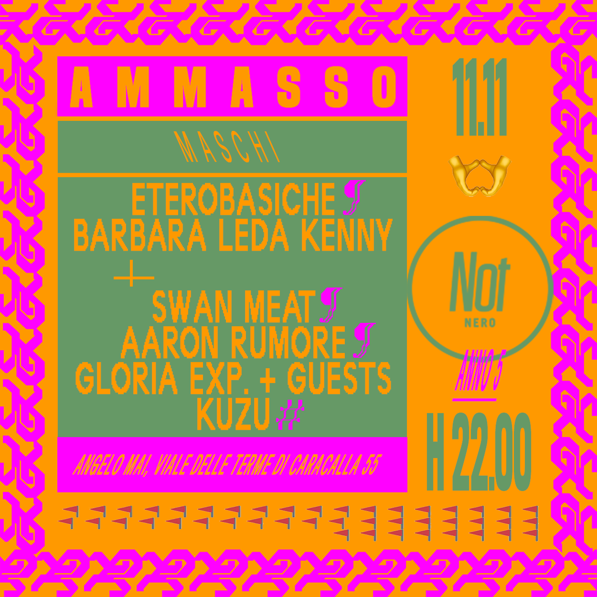 💊PERSONə! Domani torniamo a festeggiare i 5 anni di Not con gli ormai consueti venerdì di AMMASSO.
💊 Se siete a Roma, venite a trovarci all'Angelo Mai. SI COMINCIA ALLE 22:00, SI FINISCE NEL METATEMPO.
