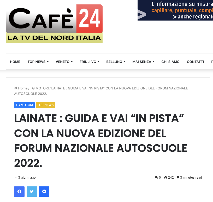 La testate giornalistiche "Cafè24" e "NewsLocker" parlano dell'evento dell'anno FNA - Forum Nazionale Autoscuole.

"Siamo fermamente convinti che si possa fare la differenza sulla strada"
Qui trovi gli articoli completi: 
- bit.ly/3tgDQxF
- bit.ly/3WLeRQF
