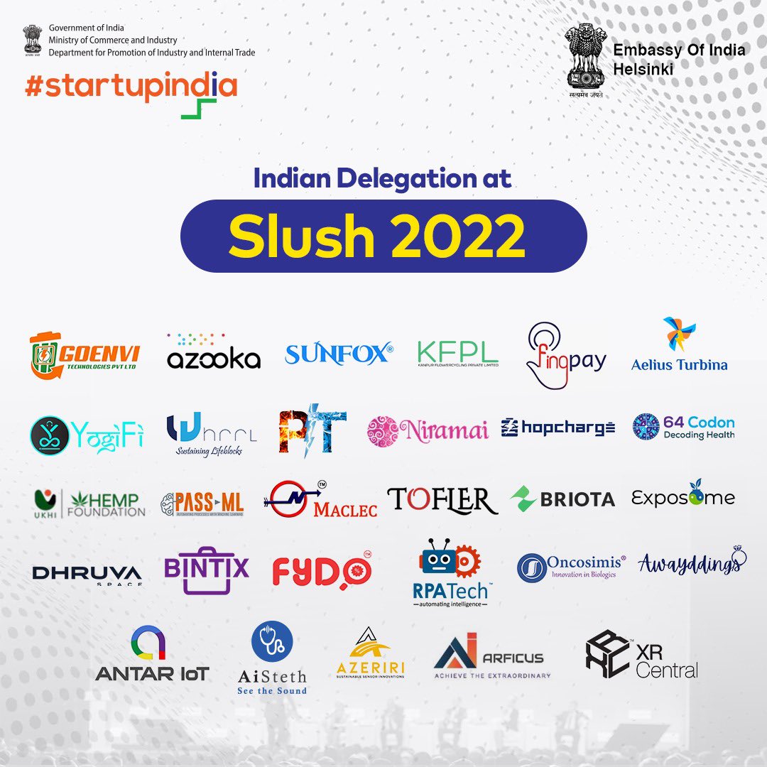 IndEmb_Fin's tweet image. Vibrant Indian startup ecosystem on full display at SLUSH 2022!

29 selected Indian startups are participating at Slush 2022 supported by @startupindia and @DPIITGoI. 

Meet them at Startup India demo booths at F1-F5 Messukeskus.