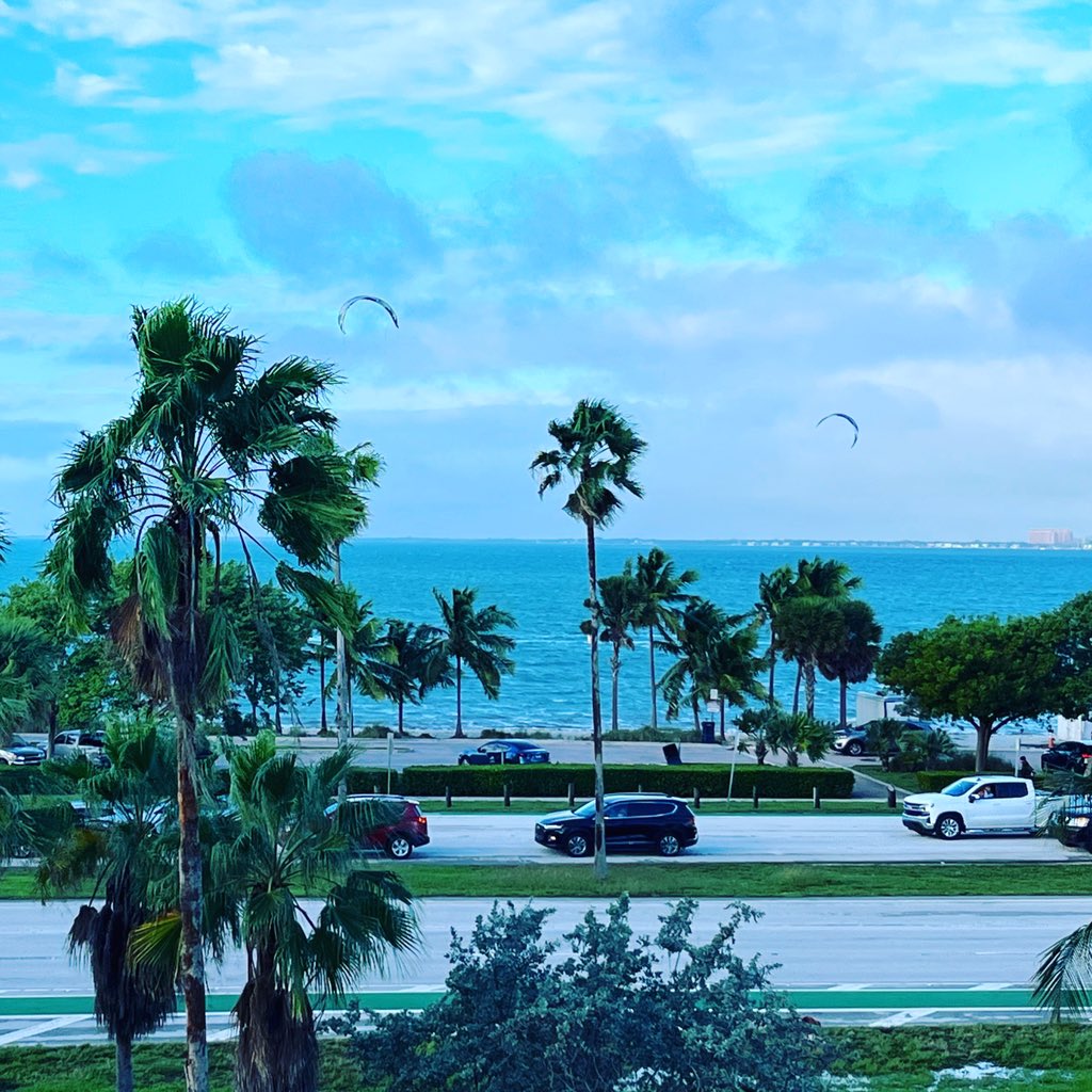 TheBeaconMAST's tweet photo. A breezy but beautiful day at @MAST_Academy this morning, as the effects of #hurricanenicole are barely to be seen on Virginia Key. Some kitesurfers are visible from the Building 5 balcony overlooking Rickenbacker Causeway. #wx #miamiweather https://t.co/HStoqBX6Fn