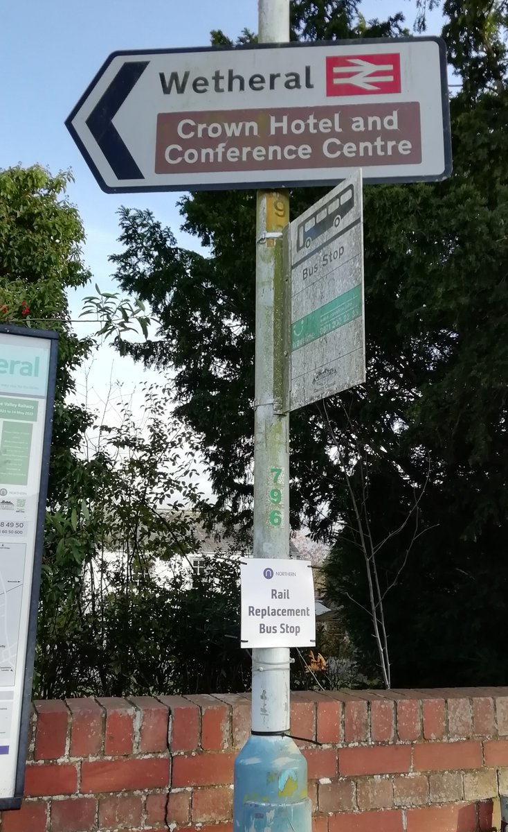 TVCRP's tweet photo. We asked @northernassist for #railreplacementbus stop signage to help #passengers having to use the #buses #Wetheral #Brampton #Haltwhistle. They have now been delivered to us. Despite the #wind #rain, our officer has displayed some at Wetheral today near the Post Office https://t.co/70hjCPDboX