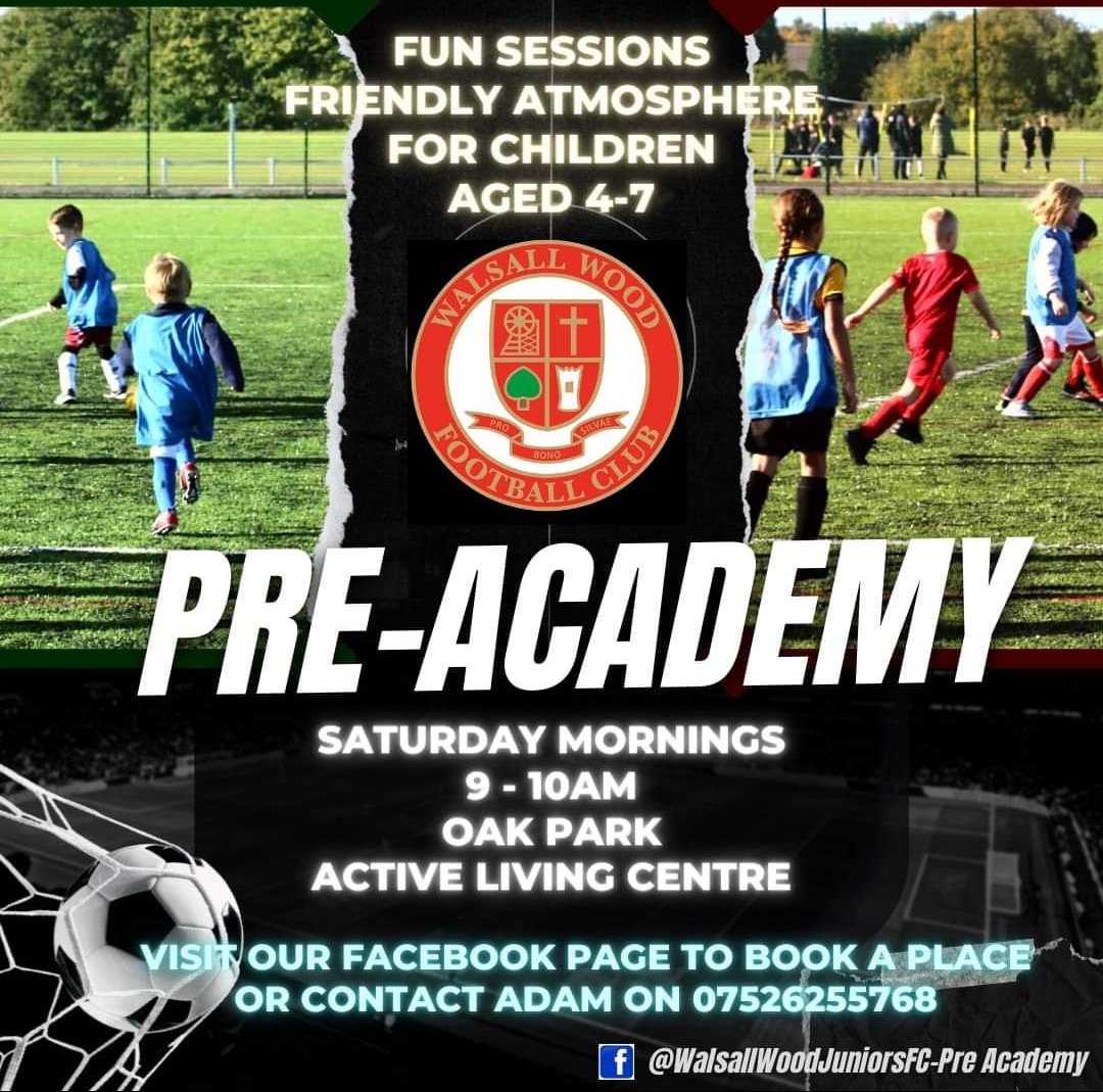 🔴⚪Walsall Wood Juniors FC - Pre Academy⚪🔴

Do you have a child aged 4-7 who would like to join in the fun? Fill in the form below to book a place or contact Adam on 07526 255768 for further information!

docs.google.com/forms/d/e/1FAI…

Feel free to share, share, share! 👏