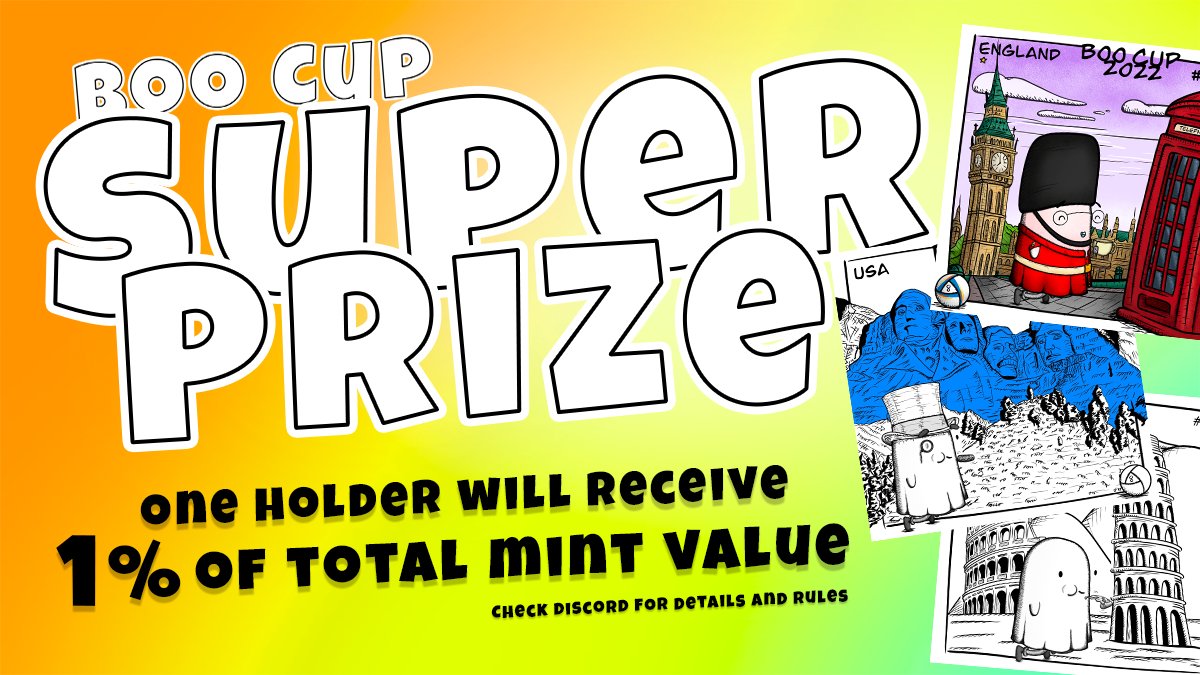 BooThingsNFT's tweet photo. Amazing Boo Cup News! 🔥

The Super Prize 'll give 1% of the total mint value to a Boo Cup holder 🤑 

Mint'll last for one month, closing on 12/20, when the winner will be determined

All details and rules on Discord
https://t.co/BCNV333fC6 #nftcollection https://t.co/iy8ema30uS
