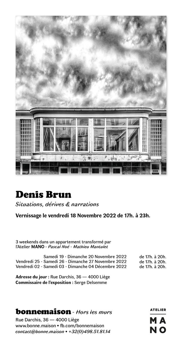 DenisBRUN's tweet photo. Photographic exhibition outside the walls : Denis Brun for Bonnemaison gallery.
This solo show will take place over 3 weekends, in an apartment in the city center, transformed by the Atelier d'Architecture Mano (Pascal Noé - Mathieu Mantulet).
Curator: Serge Delsemme (collector). https://t.co/zC1LfFFWIZ