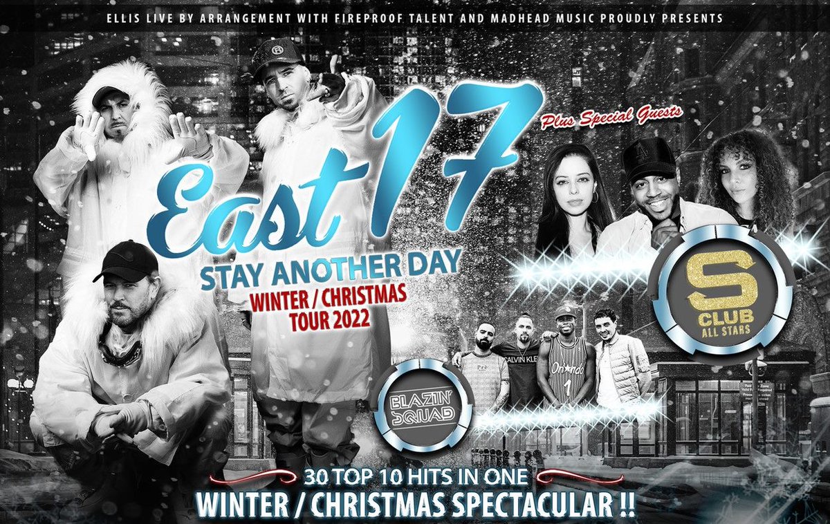 KingGeorgesHall's tweet photo. .@officialeast17 plus Special Guests S Club Allstars and @BlazinSquad 
Stay Another Day Winter Tour 2022 ❄
📅 Fri 25 Nov 2022 
Book Now  👉 https://t.co/GU0sEblWtv

The legendary EAST 17 with Special Guests S CLUB ALL STARS Plus BLAZIN SQUAD https://t.co/jKDQ4yl10A