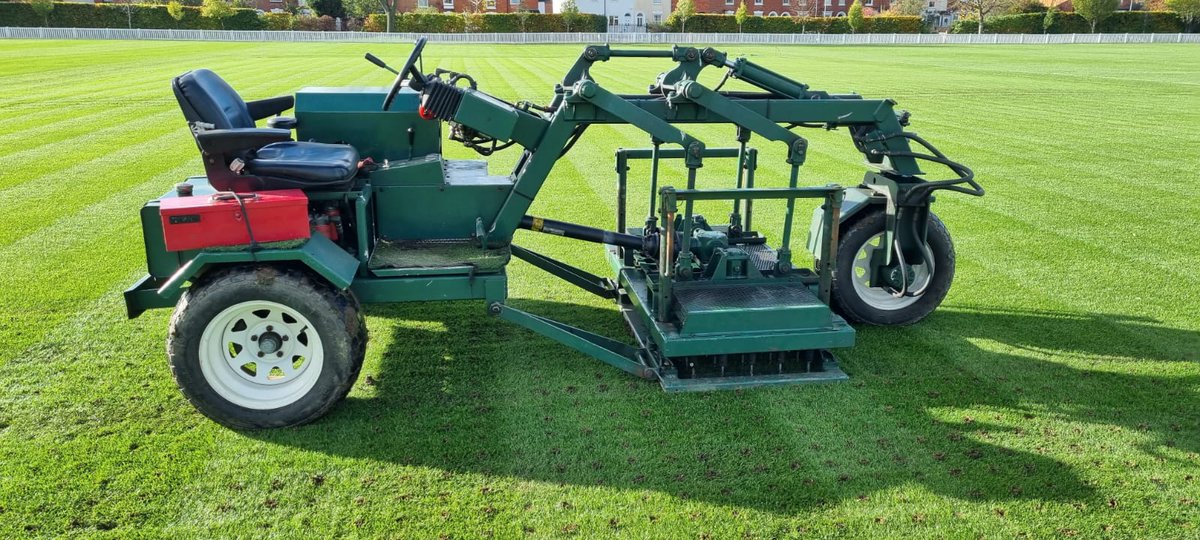 EcosolTurfcare's tweet photo. Perfect conditions this week at Royal Grammar School Worcester for their annual Deep Drill which helps to relieve compaction, improve root growth which in turn means better sward and soil structure. #deepdrill #aeration #decompaction #cricket #cricketsquares #cricketmaintenance https://t.co/qe5YSgRHWU