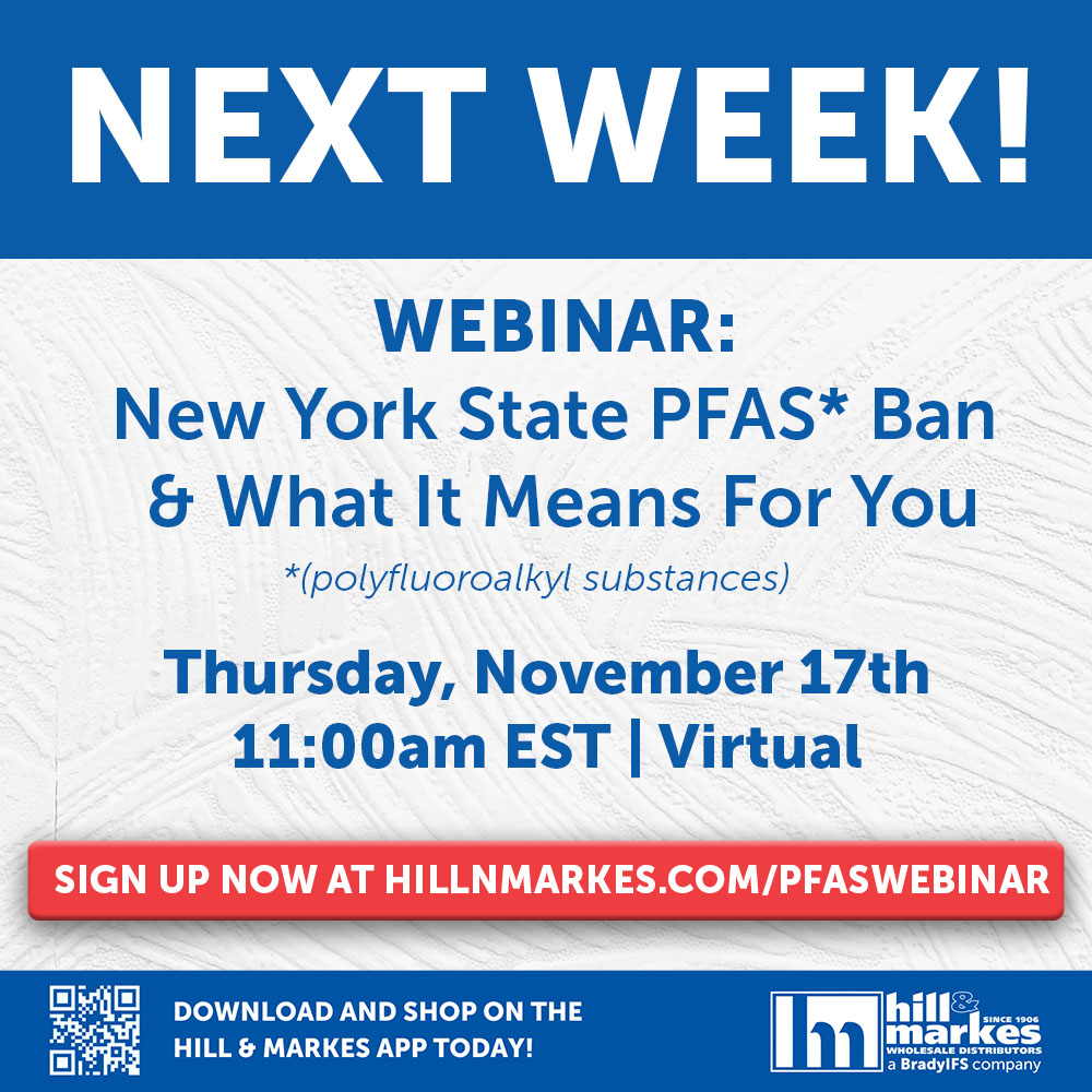 NEXT WEEK! Make sure to RSVP to save your virtual seat at our latest webinar! We'll be talking about the PFAS Ban happening in New York State and what that means for YOU and your business!

Sign up here: hillnmarkes.com/pfaswebinar