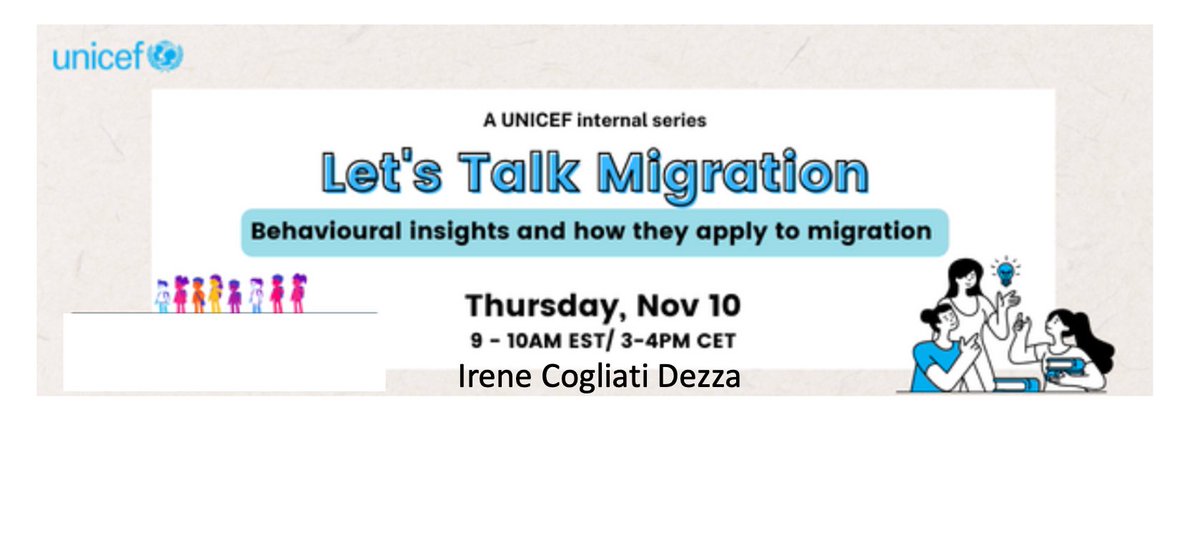 Very happy to have been invited to today <a href="/UNICEF/">UNICEF</a> "let's talk migration" series to talk about behavioral insights and migration with Daniela Knoppik, Naureen Naqvi, and Stephanny Ulivieri. Fascinating discussion!