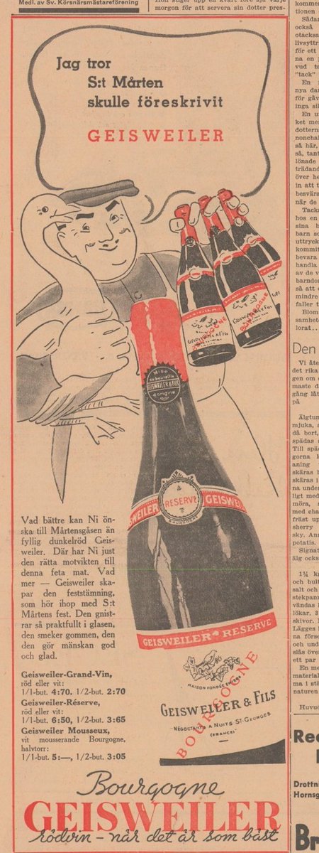 "Jag tror St Mårten skulle föreskrivit Geisweiler" #gammalreklam från 1936