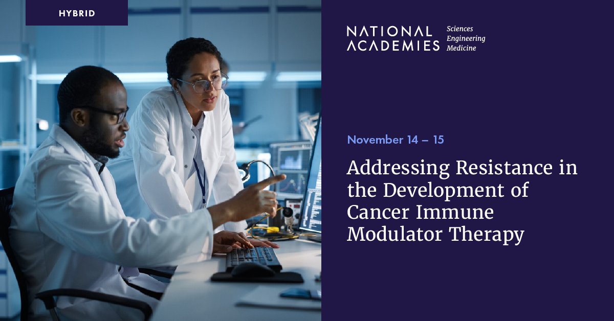 theNASEM's tweet photo. Resistance to immune modulator therapies can cause challenges for #cancertreament, but policy levers have the potential to address resistance-related issues.
Learn more at our November 14 – 15 workshop: https://t.co/J1zA7tRe66 https://t.co/qZ0LgKawKJ