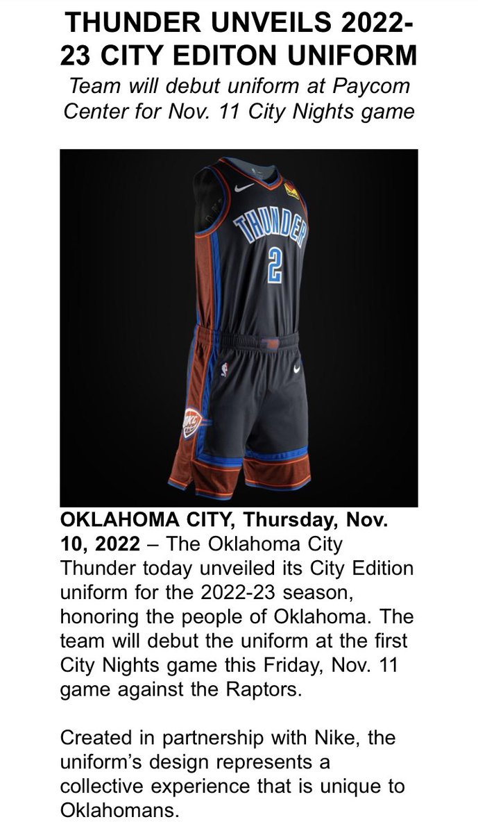 Oklahoma City Thunder unveils 2022-23 City Edition uniform