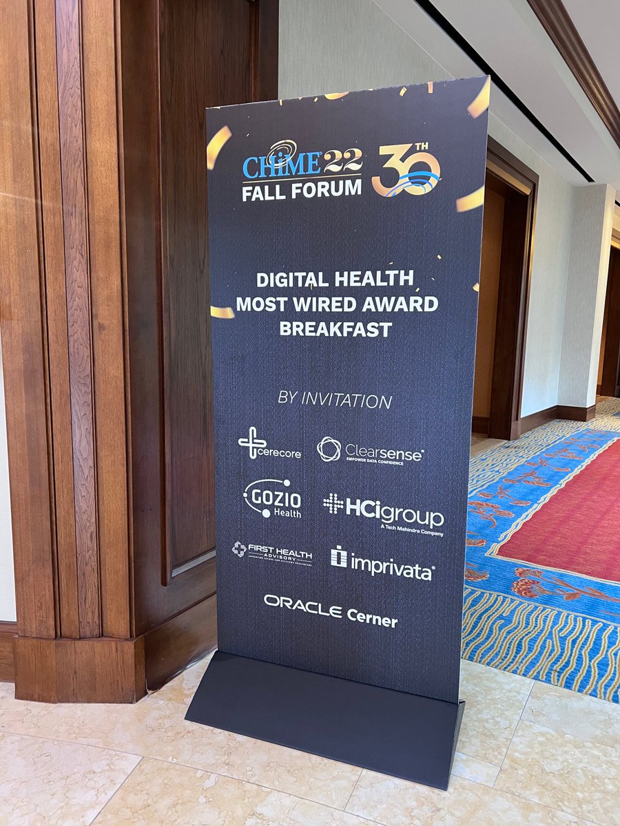 ClearsenseLLC's tweet photo. To everyone being honored this morning at the @CIOCHIME Digital Health Most Wired 2022 Award Breakfast, we celebrate with you! Congratulations to all the healthcare organizations who are paving the way for innovation. #CHIME22Fall #CHIME30Years #CHIME22 #CIOCHIME https://t.co/a9XINpTyjg