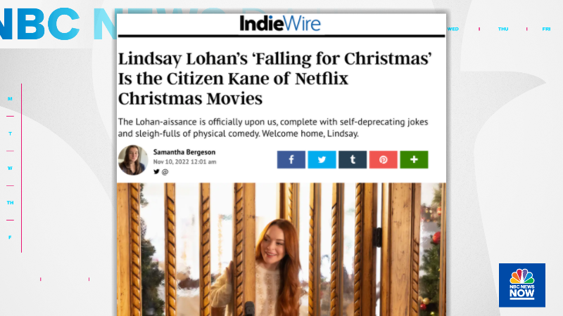 IndieWire calls Lindsay Lohan's first starring role in almost 10 yrs the 'Citizen Kane of Netflix Christmas movies.' @Carpedaryn joins @MorganRadford & @VickyNguyenTV on @NBCNews Daily / @NBCNewsNow at 12:45p & 1:45p on this & Oscars buzz for Angela Bassett in 'Wakanda Forever'