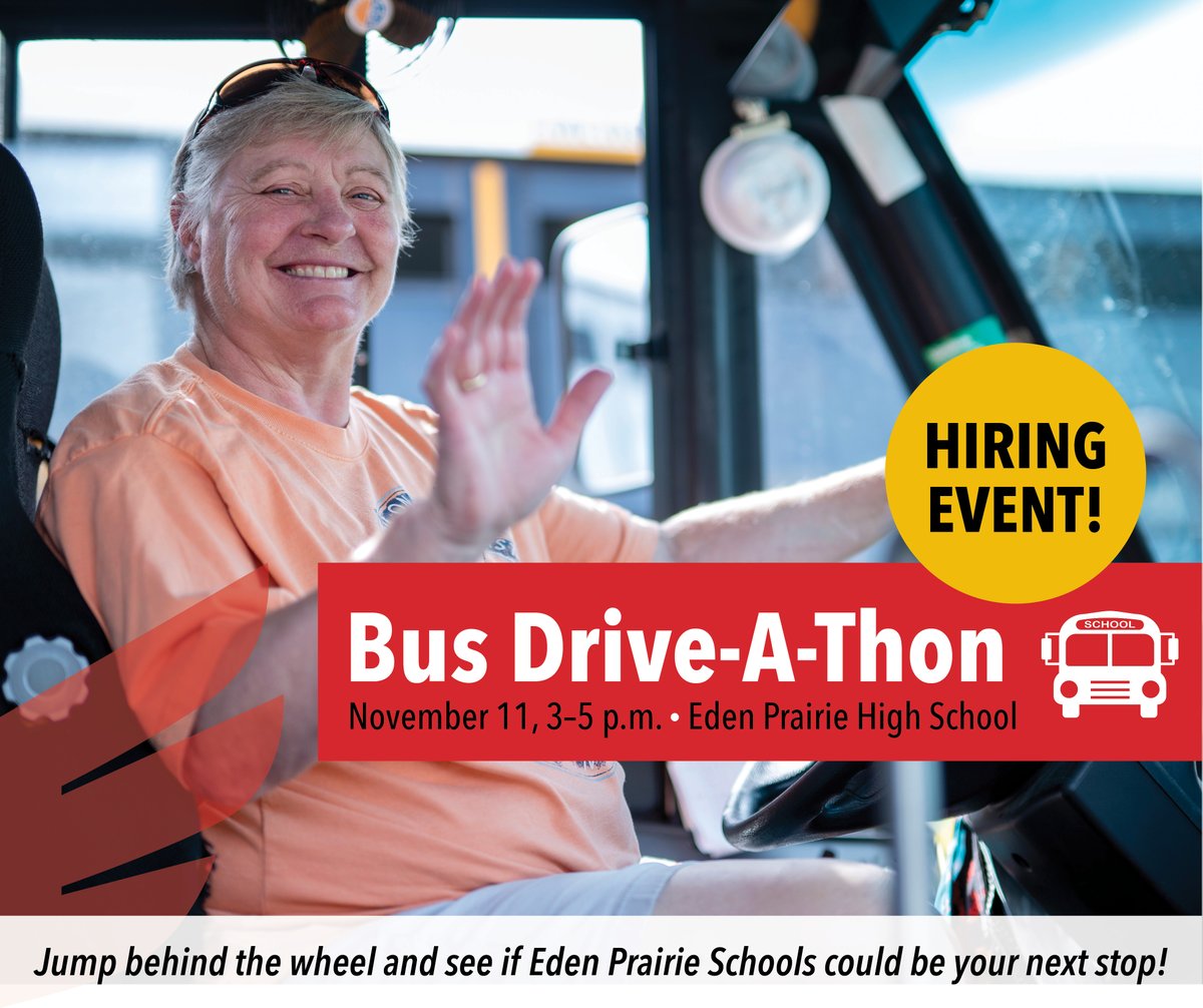 We're #hiring bus drivers! Part-time work, full-time benefits, competitive pay &amp; the chance to inspire our students. Come drive a bus tomorrow from 3-5 p.m. at Eden Prairie High School to see if we're your next stop!