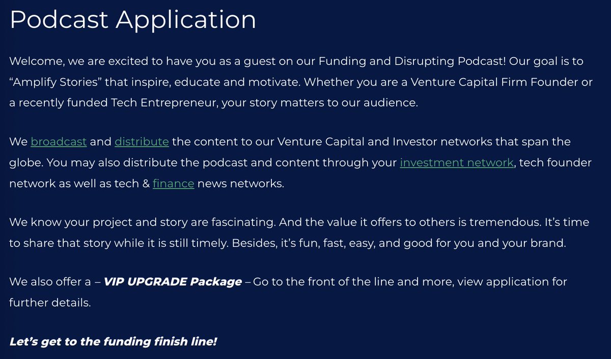 Hello! I am looking for VC Investors and Tech Founders recently funded by VC to interview for <a href="/FDisrupting/">Funding & Disrupting Podcast with Keith Herman</a>.

Want to share your story?

Apply here: lnkd.in/eRMirQSm

#podcast #share #project #brand #funding #founders #tech #network #interview