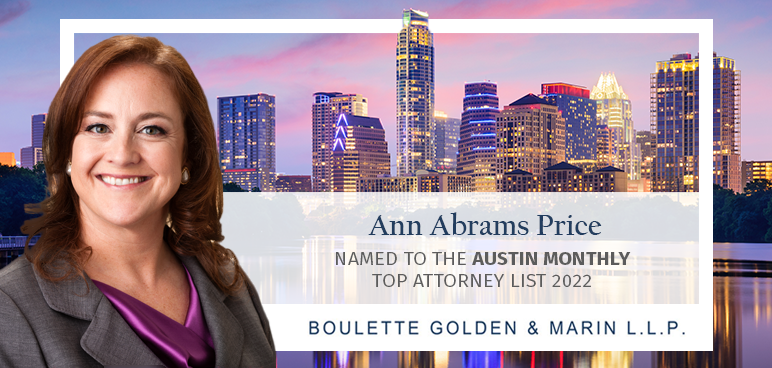 BouletteGolden's tweet image. Congratulations to Boulette Golden &amp;amp; Marin partner, Ann Price, for being named a Top Attorney in Labor &amp;amp; Employment for 2022 by Austin Monthly!