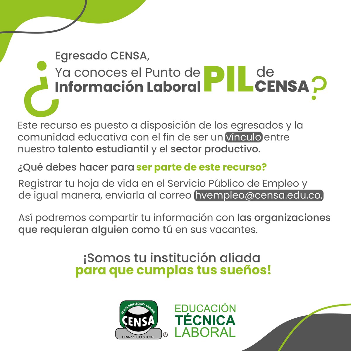 ¡Estamos aquí para ayudarte a encontrar el trabajo de tus sueños! 🤩 Hay muchas organizaciones que buscan una persona como tú para sus vacantes y puedes conectar con ellas a través de nuestro punto de Información Laboral, conoce cómo puedes hacerlo aquí 👇