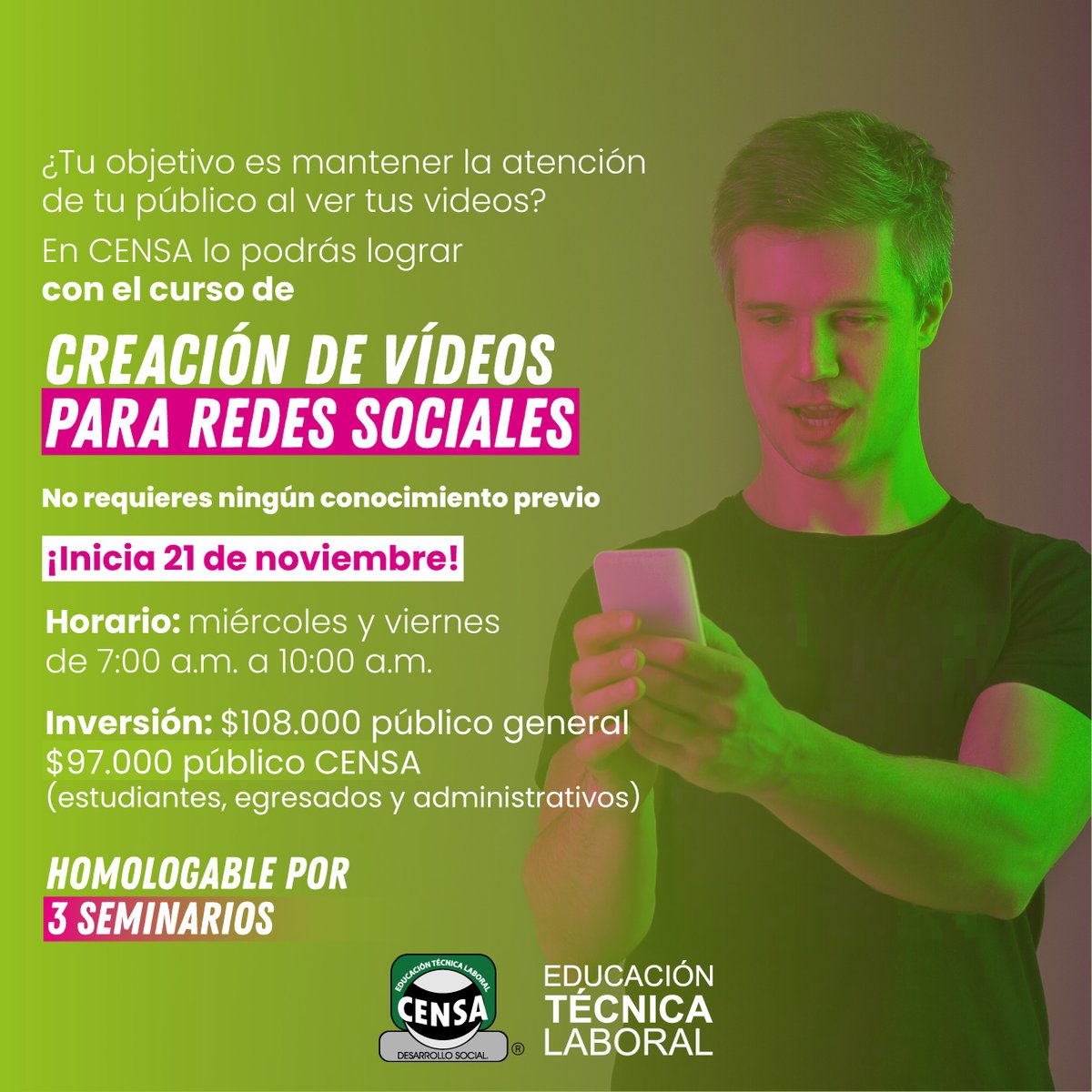 ¡Conecta con tu audiencia en redes sociales de manera más eficiente! 👌 Participa en nuestro curso de creación de videos para redes sociales y conoce las técnicas para crear contenido de alto impacto. Inscríbete en nuestro Centro de Servicios. ✔