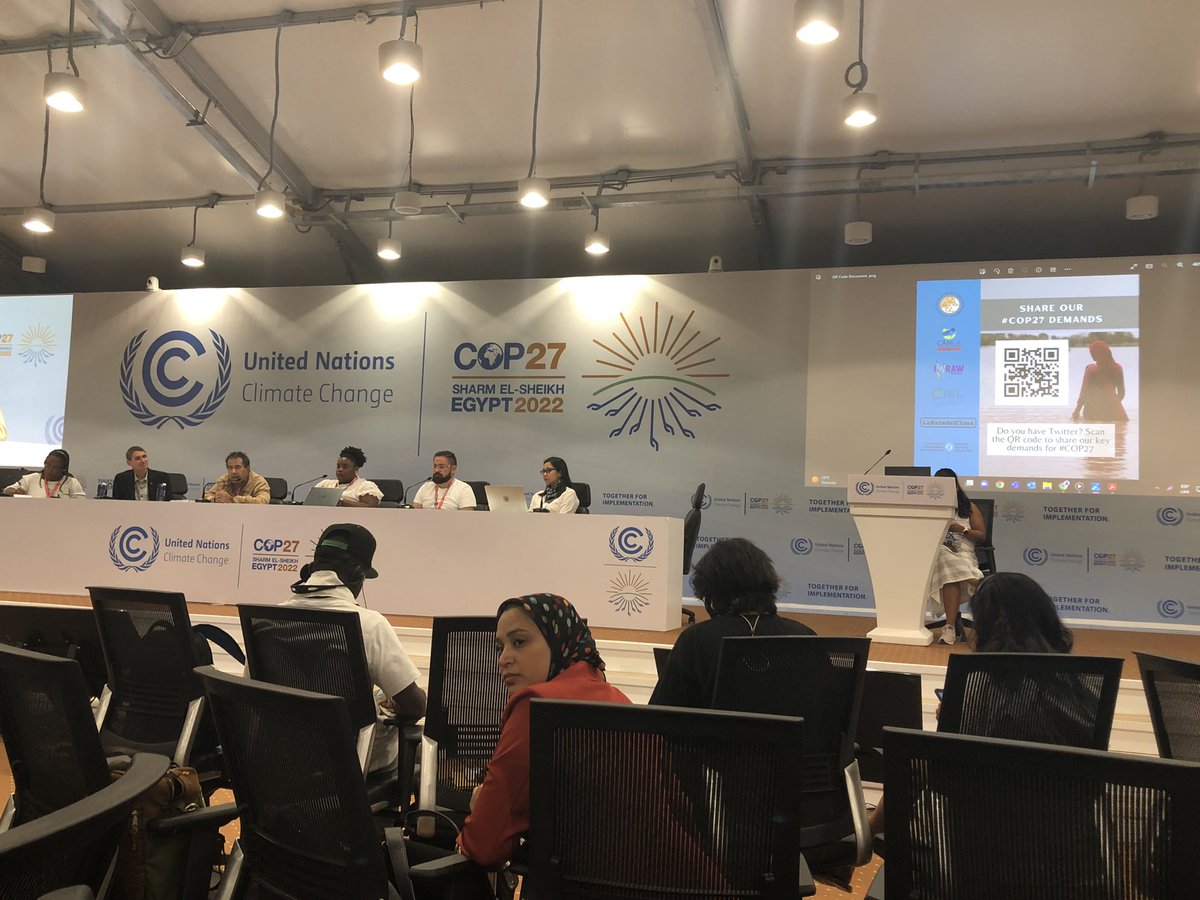 Now attending a panel focusing on #LossAndDamage, a key topic at #COP27. Activists from human rights organizations are demanding state and corporate accountability and fighting for #ClimateJustice. #EmoryCOP27 #YouthAtCOP