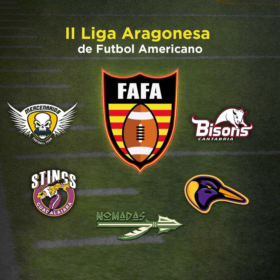 AragonFootball's tweet photo. Comienza la Liga Aragonesa Senior Masculina de Tackle.

En la misma participarán

- @CantabriaBisons
- @pucelapenguins
- @NomadasFootball
- @StingsFootball
- @mercenarioszgz

Este finde
Mercs vs Nómadas
Bisons vs Penguins 

Valedera para la Serie B de @FEFA_Spain https://t.co/6Ys2hcvL21