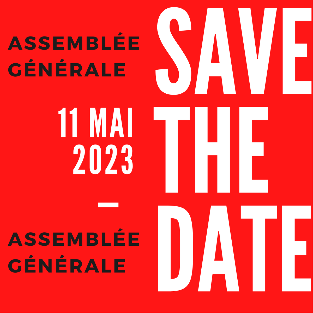 SFECE_FFB's tweet photo. [SAVE THE DATE 📅] 

Hep ! L'Assemblée Générale du SFECE se tiendra le 11 mai 2023. 

En attendant la publication du programme 2023, rendez-vous sur la page de l'édition 2022. https://t.co/h8icgQe1wA https://t.co/5kZvz2UStX